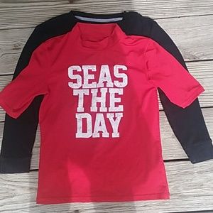 Size 8/10 swim rash guard, size 8 Old Navy top.